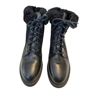 Women's Rockport Black Lace Up Leather Boots, Fur Lining, Size 7W, W5778